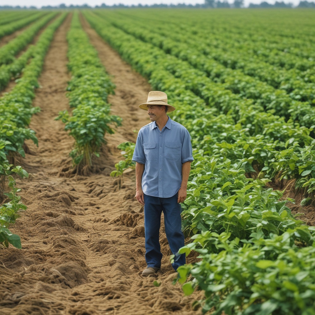 Farmer in a soy field